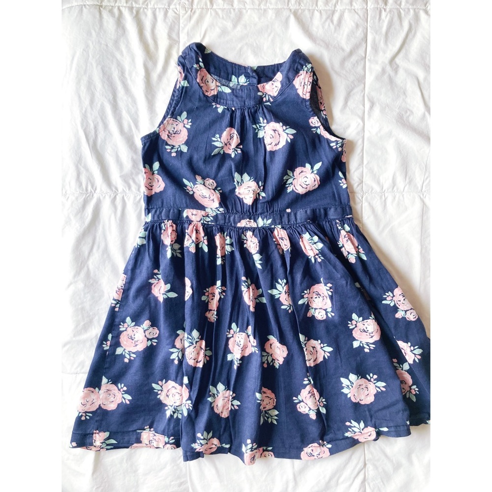 Carter’s Girls Floral Dress Sundress 6x Navy Pink Flowers Cotton Church Photos
